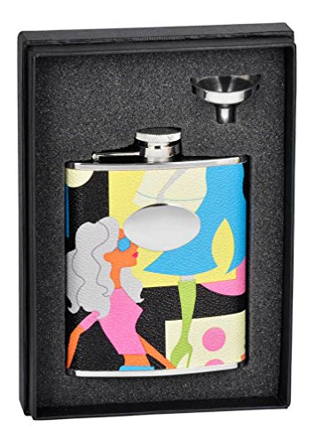 Visol Holiday Essential Fashion Leather Liquor Flask Gift Set, 6 oz, Silver
