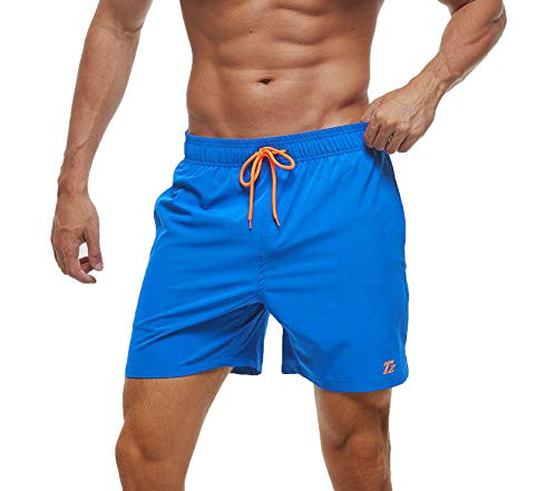 Tansozer Mens Swim Trunks Waterproof Swim Shorts Swimming Trunks for Men Quick Dry Beach Shorts with Pockets Navy Blue L
