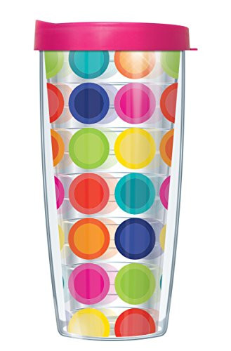 Happy Circles- Clear Wrap Traveler 16 Oz Tumbler Cup with Pink Lid