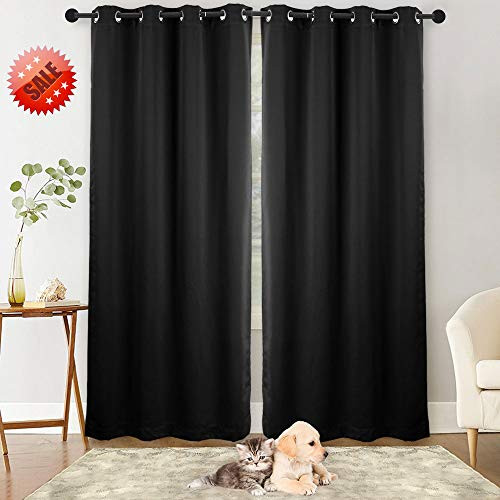 NANAN Blackout Curtains Panels Bedroom - Window Treatment Thermal Insulated Solid Grommet Blackout Drapes Living Room - W52 x L84 inch,2 Panels, Black NANAN Blackout Curtains Panels Bedroom - Window Treatment Thermal Insulated Solid Grommet Blackout Drapes Living Room - W52 x L84 inch,2 Panels, Black