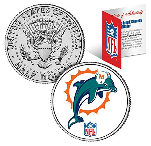 Merrick Mint Dolphins NFL Logo Licensed John F. Kennedy Half Dollar COA  and  Display Stand