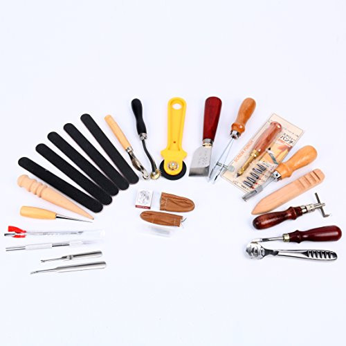 Yaetek 26PCS Leather Craft Punch Tools Kit Stitching Carving Working Sewing Saddle Groover