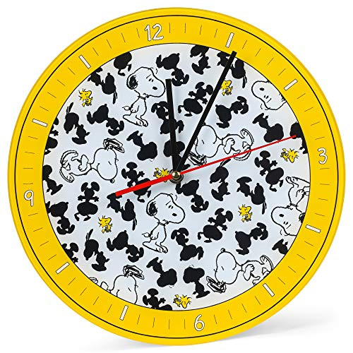 Mark Feldstein  and  Associates Snoopy and Woodstock Peanuts Sunshine Yellow 12 inch Glass Round Wall Clock