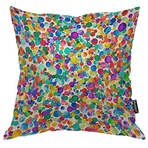 Moslion Colorful Polka Dot 18x18 Inch Pillow Case Confetti Rainbow Circles Graffiti Decorative Throw Pillow Cover Square Cushion Cotton Linen Canvas for Women Men