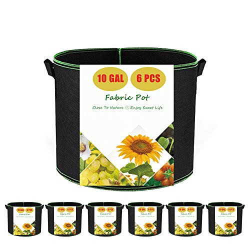 Smart Fabric Pots Aeration Plant Grow Bags Plants Growing Bag Planter Container with Handles Gallon Heavy Duty Thickened Nonwoven Vegetables Flower -10 Gallon-
