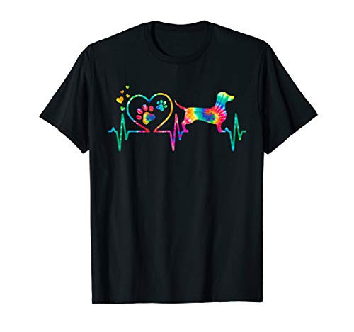 Dachshund Doxie Weenie Mom Dad Heartbeat Tie Dye Dog Gift T-Shirt