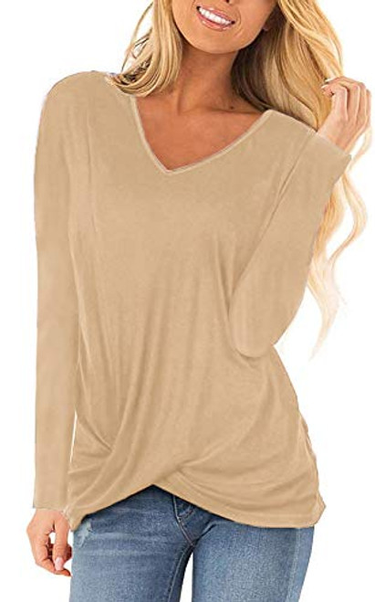Womens Long Sleeve Twist Knot T Shirts V Neck Casual Tops Solid Color Tunic Plain Basic Blouse Womens Long Sleeve Twist Knot T Shirts V Neck Casual Tops Solid Color Tunic Plain Basic Blouse