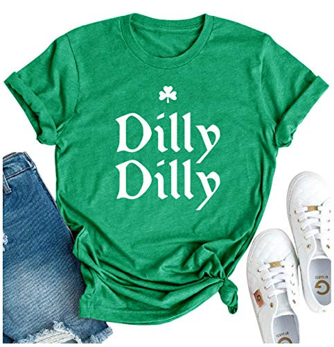 St. Patricks Day Gifts Shirts Vintage Shamrock Graphic T Shirts for Women Funny Drinking Dilly Dilly Vacation Tee Tops -Green Medium-
