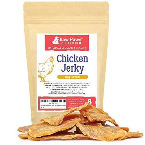 Raw Paws Premium Chicken Jerky Dog Treats 8-oz - Natural Dog Jerky Treats Packed in USA - Real Chicken Dog Treats - Chicken Jerky for Dogs Raised Without Antibiotics - Free Range Chicken Dog Chews