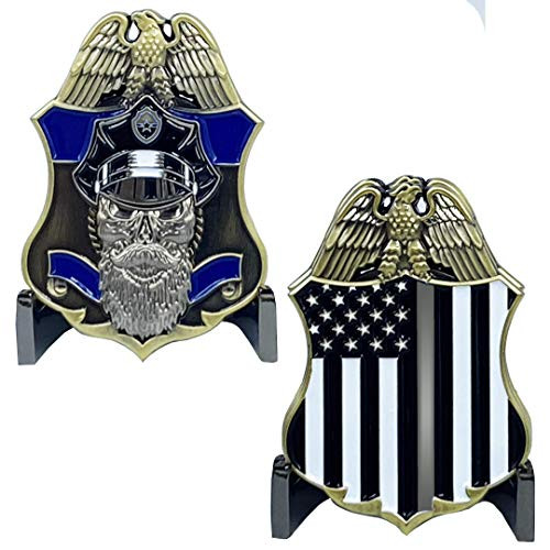 I-023 Thin Gray Line Corrections Police Challenge Coin Beard Gang Skull CO Correctional Officer