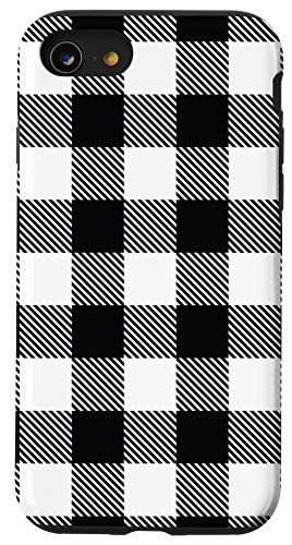 iPhone SE -2020- / 7 / 8 Buffalo Plaid Black White Check Flannel Gingham Pattern Gift Case