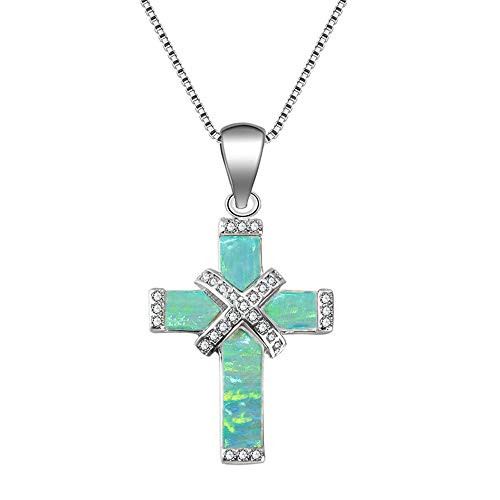 CiNily Cross Necklace Green Opal Pendant Necklace 18K White Gold Plated Women Jewelry Luxury Gemstone Pendant Necklace