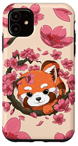 iPhone 11 Cute Red Panda and Japanese Sakura Cherry Blossom Case