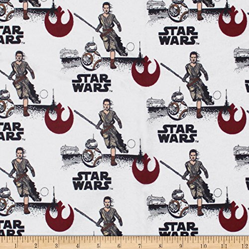 Camelot Fabrics Star Wars Rey and BB8 Flannel White Fabric by the Yard