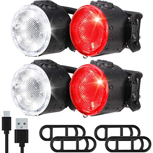 4 Pieces USB Rechargeable Bike Lights Set Bright LED Bike Headlight Bicycle Tail Light IPX5 Waterproof Bicycle Front and Back Rear Light with 6 Modes for Most Bike or Helmet for Cycling Safety 4 Pieces USB Rechargeable Bike Lights Set Bright LED Bike Headlight Bicycle Tail Light IPX5 Waterproof Bicycle Front and Back Rear Light with 6 Modes for Most Bike or Helmet for Cycling Safety