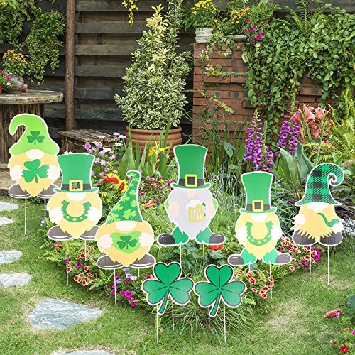 Jayoo 8 Pieces St. Patricks Day Gnomes Yard Signs Leprechaun Shamrock Irish Saint Pattys Day Lawn Decorations Outdoor Decor with Stakes -8 Pieces St. Patricks Day Gnomes-