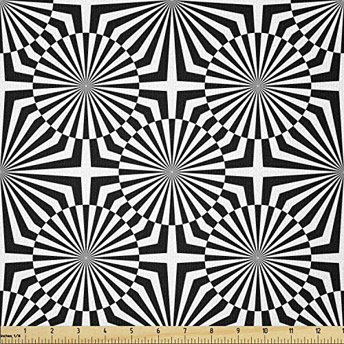 Lunarable Optical Illusion Fabric by The Yard Circles with Concentric Stripes Retro Style Futuristic Composition Stretch Knit Fabric for Clothing Sewing and Arts Crafts 1 Yard Black White