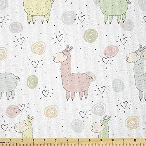 Ambesonne Llama Fabric by The Yard Colorful Pattern of Llamas with Doodle Style Circles and Heart Shapes Cartoon Style Stretch Knit Fabric for Clothing Sewing and Arts Crafts 1 Yard Pale Coral Ambesonne Llama Fabric by The Yard Colorful Pattern of Llamas with Doodle Style Circles and Heart Shapes Cartoon Style Stretch Knit Fabric for Clothing Sewing and Arts Crafts 1 Yard Pale Coral