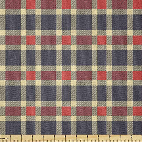 Ambesonne Checkered Fabric by The Yard Vintage Plaid Scottish Tartan Pattern with Retro Display Checks Lines Stretch Knit Fabric for Clothing Sewing and Arts Crafts 1 Yard Dark Blue Coral Cream