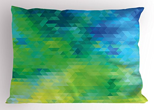 Ambesonne Green and Blue Pillow Sham Geometric Abstract Pattern with Triangles Ombre Inspired Decorative Standard Queen Size Printed Pillowcase 30 inch X 20 inch Blue Green
