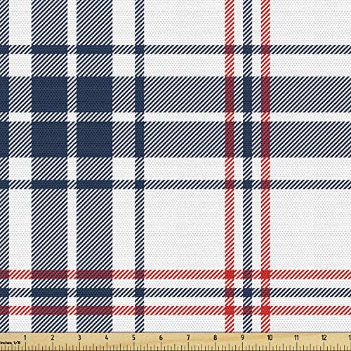 Ambesonne Abstract Fabric by The Yard English Style Tartan Motif Old Fashioned Cultural Striped Display Decorative Fabric for Upholstery and Home Accents 1 Yard Violet Blue Orange White