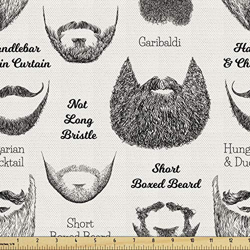 Ambesonne Human Anatomy Fabric by The Yard Various Beards and Mustaches Type Hand Drawn Inspired Illustration Decorative Fabric for Upholstery and Home Accents 1 Yard White Grey