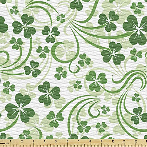 Lunarable Shamrock Fabric by The Yard Lucky Celtic Clovers Swirls Monochrome Irish Design St Patricks Day Decorative Fabric for Upholstery and Home Accents 1 Yard Green Emerald