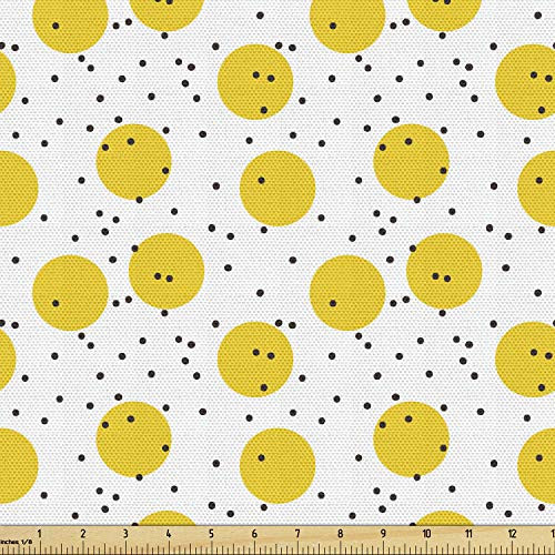 Ambesonne Yellow and White Fabric by The Yard Minimalist Modern Geometric Big Circles Rounds and Dots Retro Decorative Fabric for Upholstery and Home Accents 1 Yard Marigold and Black