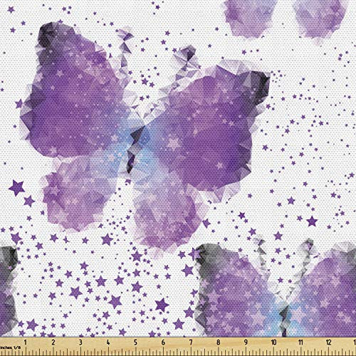 Ambesonne Butterfly Fabric by The Yard Surreal Star Patterned Background with Polygonal Butterflies Modern Decorative Fabric for Upholstery and Home Accents Purple Pale Blue White