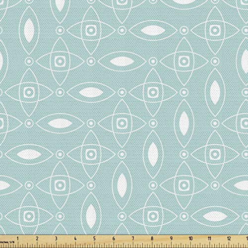 Ambesonne Modern Fabric by The Yard Geometric Elliptic Repeating Pattern with Oval Shapes and Dots Ornaments Decorative Fabric for Upholstery and Home Accents Seafoam White