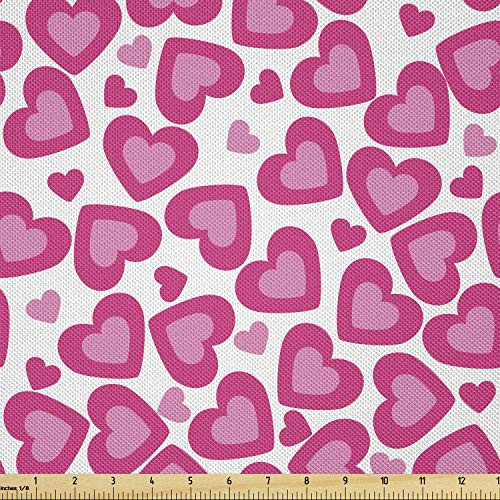 Lunarable Hearts Fabric by The Yard Valentines Day Heart Pattern with Vibrant Colors and Numerous Sizes Love Adoration Decorative Satin Fabric for Home Textiles and Crafts 1 Yard White Pink
