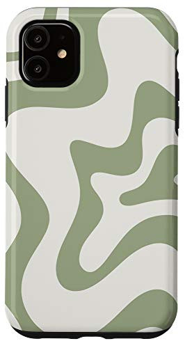 iPhone 11 Retro Liquid Swirl Abstract Aesthetic Pattern Sage Green Case