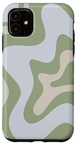 iPhone 11 Retro Liquid Swirl Abstract Pattern in Sage Green Case