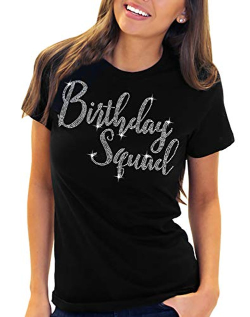 Birthday Party Shirts Group of Women - Crystal Girly Birthday Squad T-Shirt - Teen Birthday Party Supplies - Small - Black Tee-GrlSqd RS- Blk/Sml