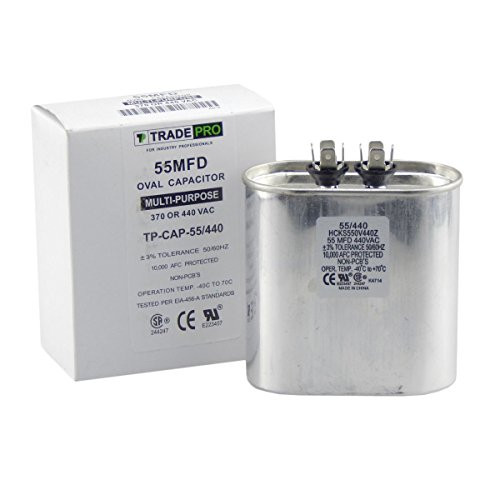 55 mfd Capacitor, Industrial Grade Replacement for Central Air-Conditioners, Heat Pumps, Condenser Fan Motors, and Compressors. Oval Multi-Purpose 370/440 Volt - by Trade Pro
