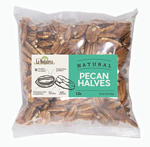 La Nogalera Pecans - Natural Halves in hefty 1 pound bag. Raw pecan nut halves NO SHELL Non-GMO No Preservatives Unpasteurized Kosher and Halal Certified and Ketogenic friendly