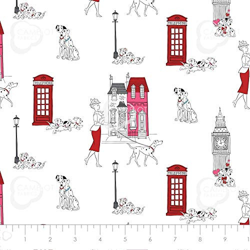 Disney 101 Dalmatians London Town Toile in White Premium Quality Cotton by The Yard