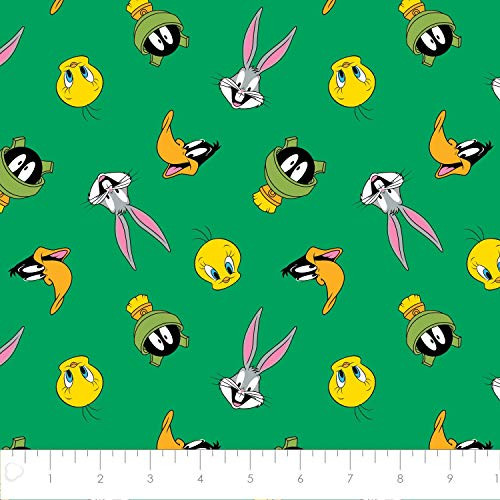 Looney Tunes Tossed Faces in Green from Camelot 100 percent Premium Quality Cotton Fabric by The Yard