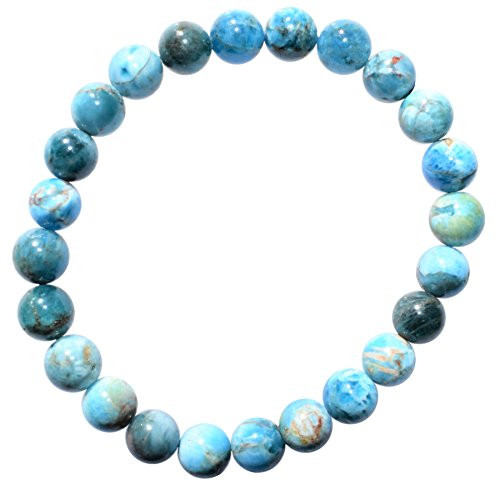 Zenergy Gems Charged Premium 7 inch Blue/Green Apatite Crystal 8mm Bead Bracelet  Plus Selenite Heart Charging Crystal Included