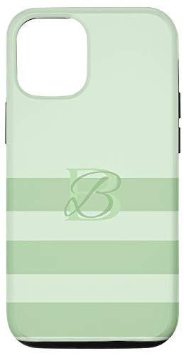 iPhone 12/12 Pro Pastel Mint Green Stripes Letter B Initial Monogram Case