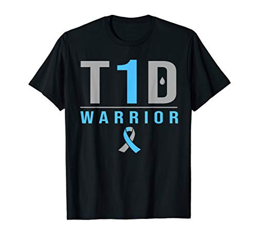 T1D Warrior Blue Grey Ribbon Type 1 Diabetes Awareness Gifts T-Shirt