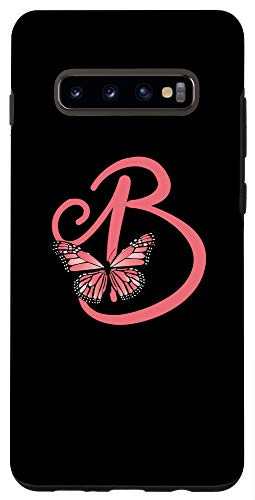 Galaxy S10 Plus Pink Letter B Alphabet Initial with Butterfly Monogram Case