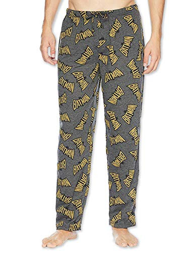 DC Comics Batman Vintage Logo Lightweight Polyester Men's Lounge Pajama Pants (Large, Grey)