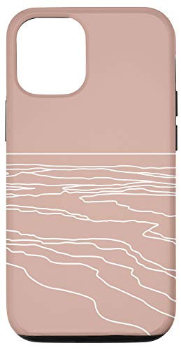 iPhone 12/12 Pro Beach Waves Ocean Abstract Line Art Modern Boho Blush Pink Case