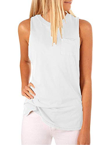Hount Womens High Neck Tank Tops Summer Sleeveless T Shirts Loose Fit with Pockets -White M-