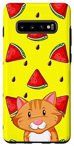 Galaxy S10 Plus Cartoon Orange Cat Watermelon Seeds Watermillionaire Yellow Case