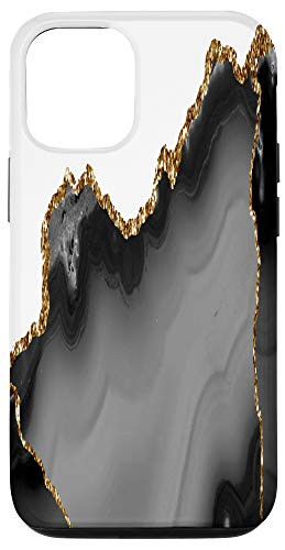 iPhone 12/12 Pro Faux Dark Yellow Stylish Feminine Glam Gray Agate Souvenir Case