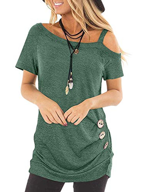 Chase Secret Women Casual Cold Shoulder Short Sleeve Summer Blouse Tunic T Shirt Top Green Small Chase Secret Women Casual Cold Shoulder Short Sleeve Summer Blouse Tunic T Shirt Top Green Small