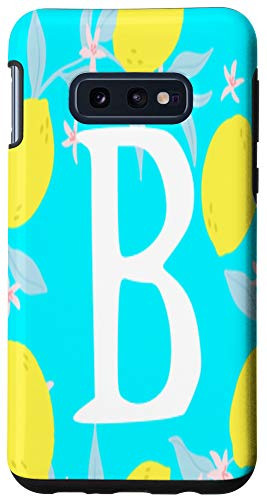 Galaxy S10e Letter B Monogram Yellow Lemon Teal Blue Background Wreath Case