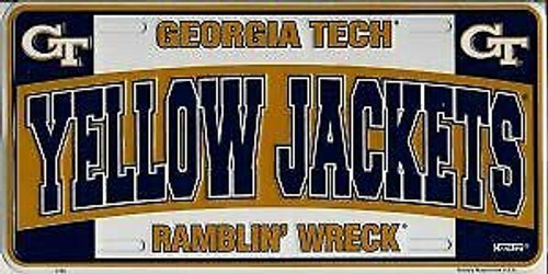 Georgia Tech Yellow Jackets Ramblin Wreck Metal License Plate